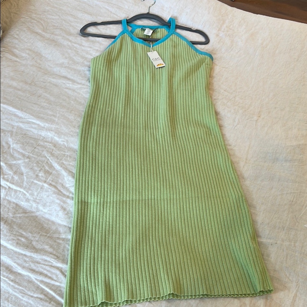 NWT C&C California | Medium | Soft Ribbed Knit stretch Kiwi/Island Blue Dress
